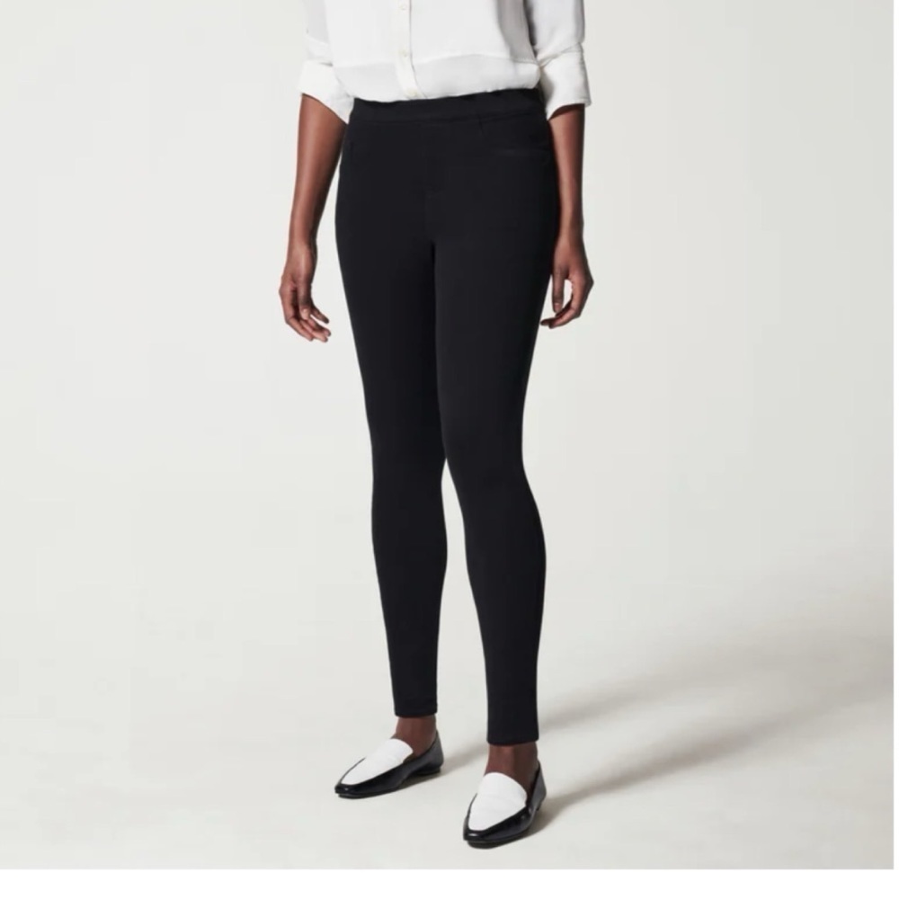 Spanx Medium Jean-ish Ankle Legging Pants Black Stretch Skinny Pull On Womens